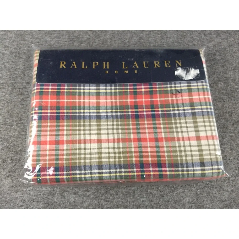 Ralph‎ Lauren Home King Flat Sheet 100% Cotton Jack Plaid Multicolor NIP NEW